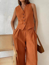 Ottoline | Women's Waistcoat Wide Leg Pants Two Piece Set