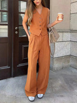 Ottoline | Women's Waistcoat Wide Leg Pants Two Piece Set