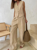 Ottoline | Women's Waistcoat Wide Leg Pants Two Piece Set