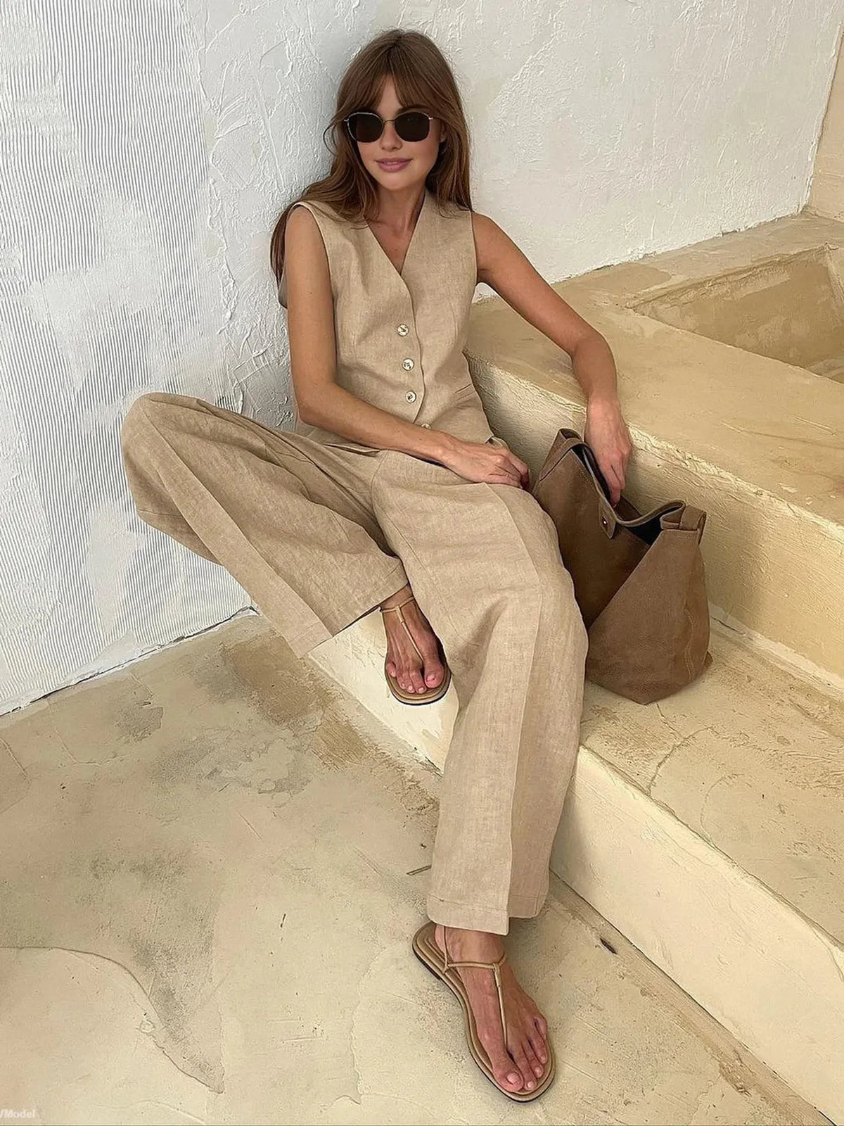 Ottoline | Women's Waistcoat Wide Leg Pants Two Piece Set