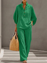 Petra | Women's Button Placket Wide Leg Two Piece Set