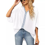 Petra | Women's V-Neck Oversized Embroidered Tunic Top