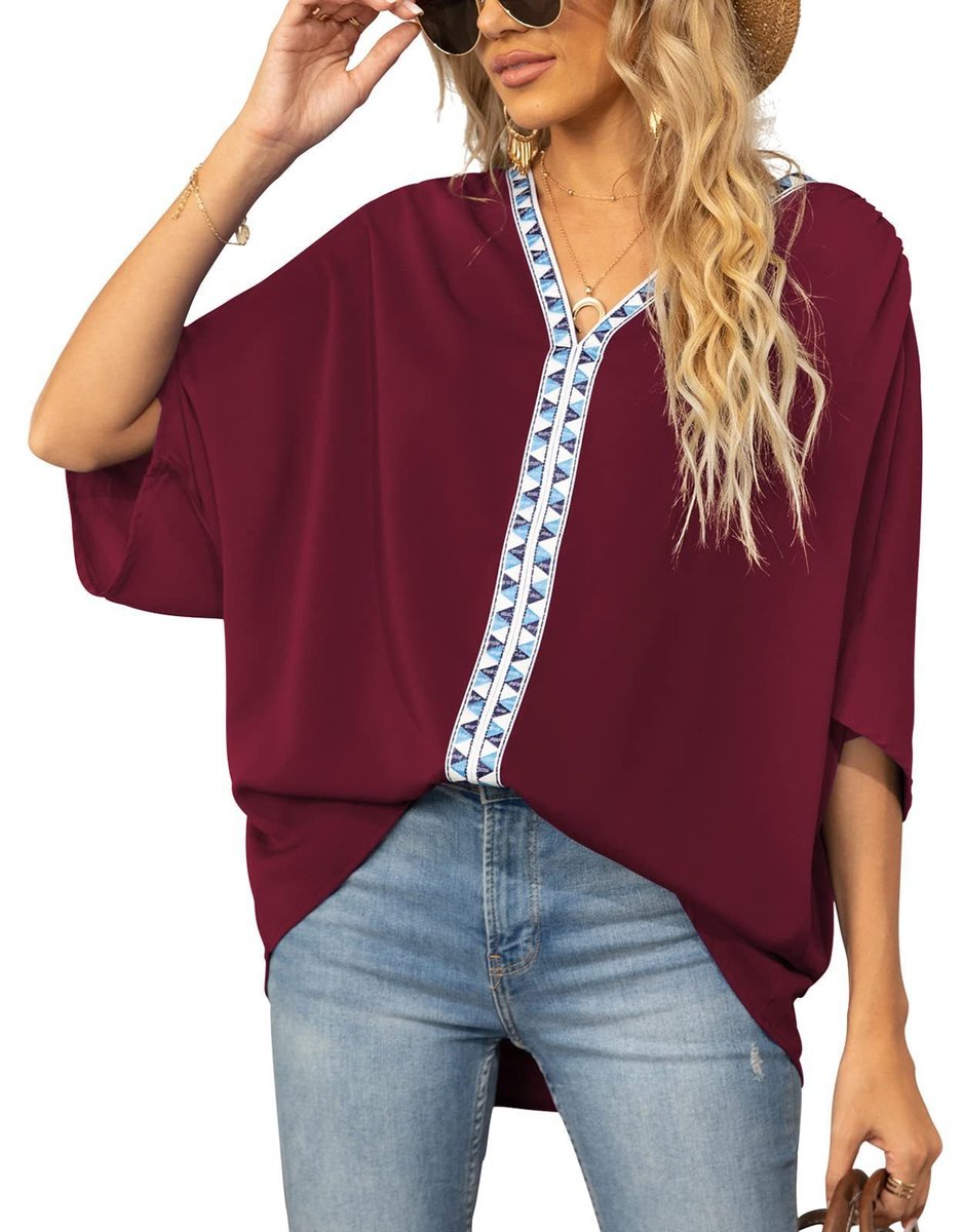 Petra | Women's V-Neck Oversized Embroidered Tunic Top