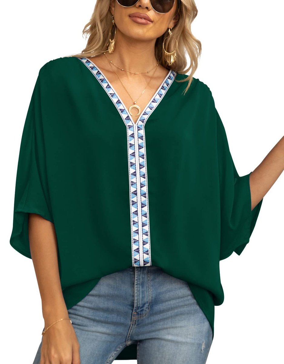 Petra | Women's V-Neck Oversized Embroidered Tunic Top