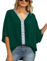 Petra | Women's V-Neck Oversized Embroidered Tunic Top