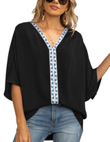 Petra | Women's V-Neck Oversized Embroidered Tunic Top