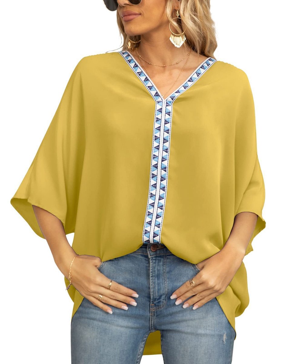 Petra | Women's V-Neck Oversized Embroidered Tunic Top