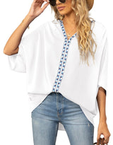 Petra | Women's V-Neck Oversized Embroidered Tunic Top