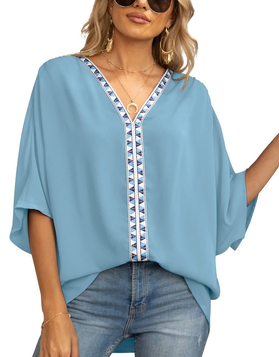 Petra | Women's V-Neck Oversized Embroidered Tunic Top