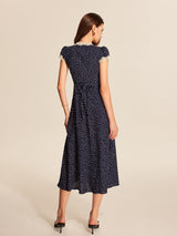 Dotty | Women's Polka Dot V-Neck Lace Trim Midi Dress Cap Sleeve