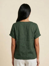 Olive | Women's Casual Tee Short Sleeve Scoop Neck Button Detail Top