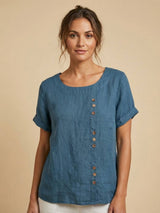 Olive | Women's Casual Tee Short Sleeve Scoop Neck Button Detail Top