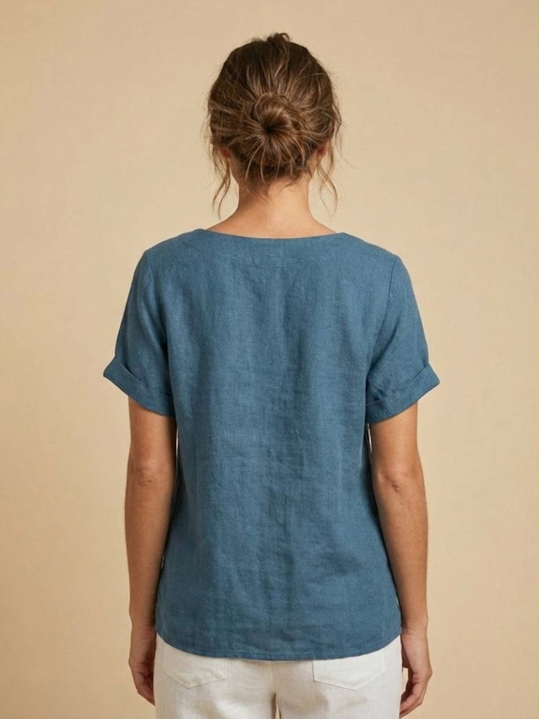 Olive | Women's Casual Tee Short Sleeve Scoop Neck Button Detail Top