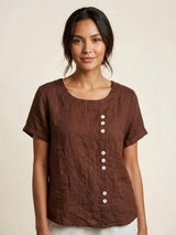 Olive | Women's Casual Tee Short Sleeve Scoop Neck Button Detail Top