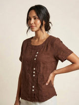 Olive | Women's Casual Tee Short Sleeve Scoop Neck Button Detail Top