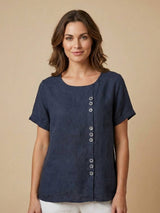 Olive | Women's Casual Tee Short Sleeve Scoop Neck Button Detail Top