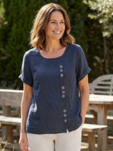 Olive | Women's Casual Tee Short Sleeve Scoop Neck Button Detail Top