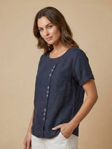 Olive | Women's Casual Tee Short Sleeve Scoop Neck Button Detail Top