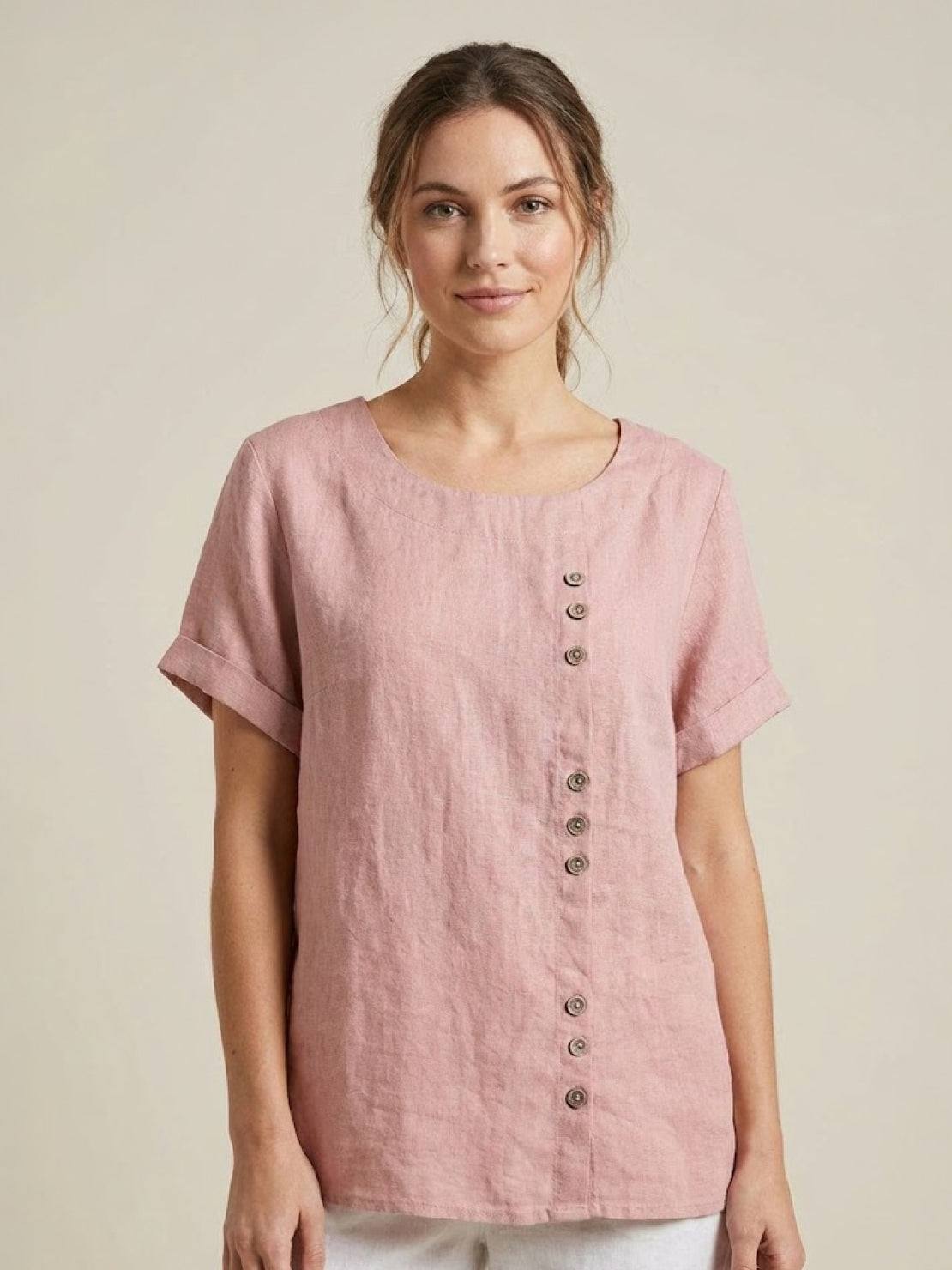 Olive | Women's Casual Tee Short Sleeve Scoop Neck Button Detail Top