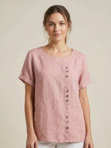 Olive | Women's Casual Tee Short Sleeve Scoop Neck Button Detail Top