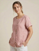 Olive | Women's Casual Tee Short Sleeve Scoop Neck Button Detail Top