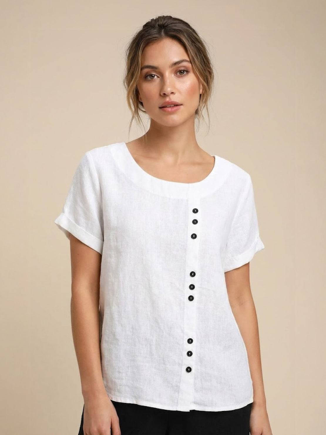 Olive | Women's Casual Tee Short Sleeve Scoop Neck Button Detail Top