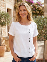 Olive | Women's Casual Tee Short Sleeve Scoop Neck Button Detail Top