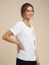 Olive | Women's Casual Tee Short Sleeve Scoop Neck Button Detail Top