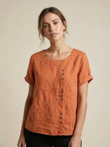 Olive | Women's Casual Tee Short Sleeve Scoop Neck Button Detail Top