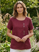 Olive | Women's Casual Tee Short Sleeve Scoop Neck Button Detail Top