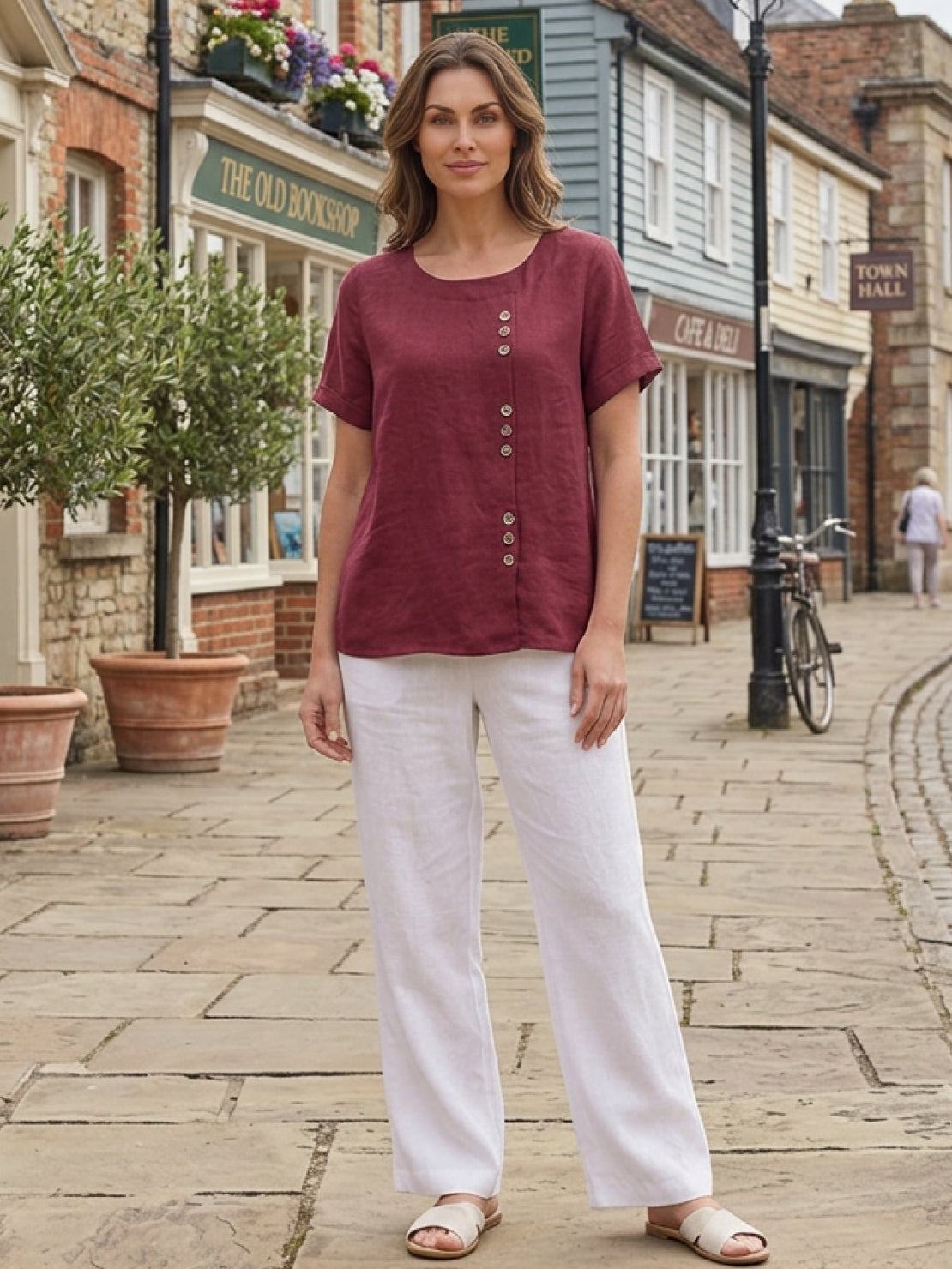 Olive | Women's Casual Tee Short Sleeve Scoop Neck Button Detail Top