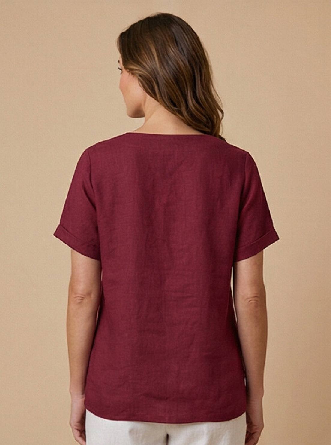 Olive | Women's Casual Tee Short Sleeve Scoop Neck Button Detail Top