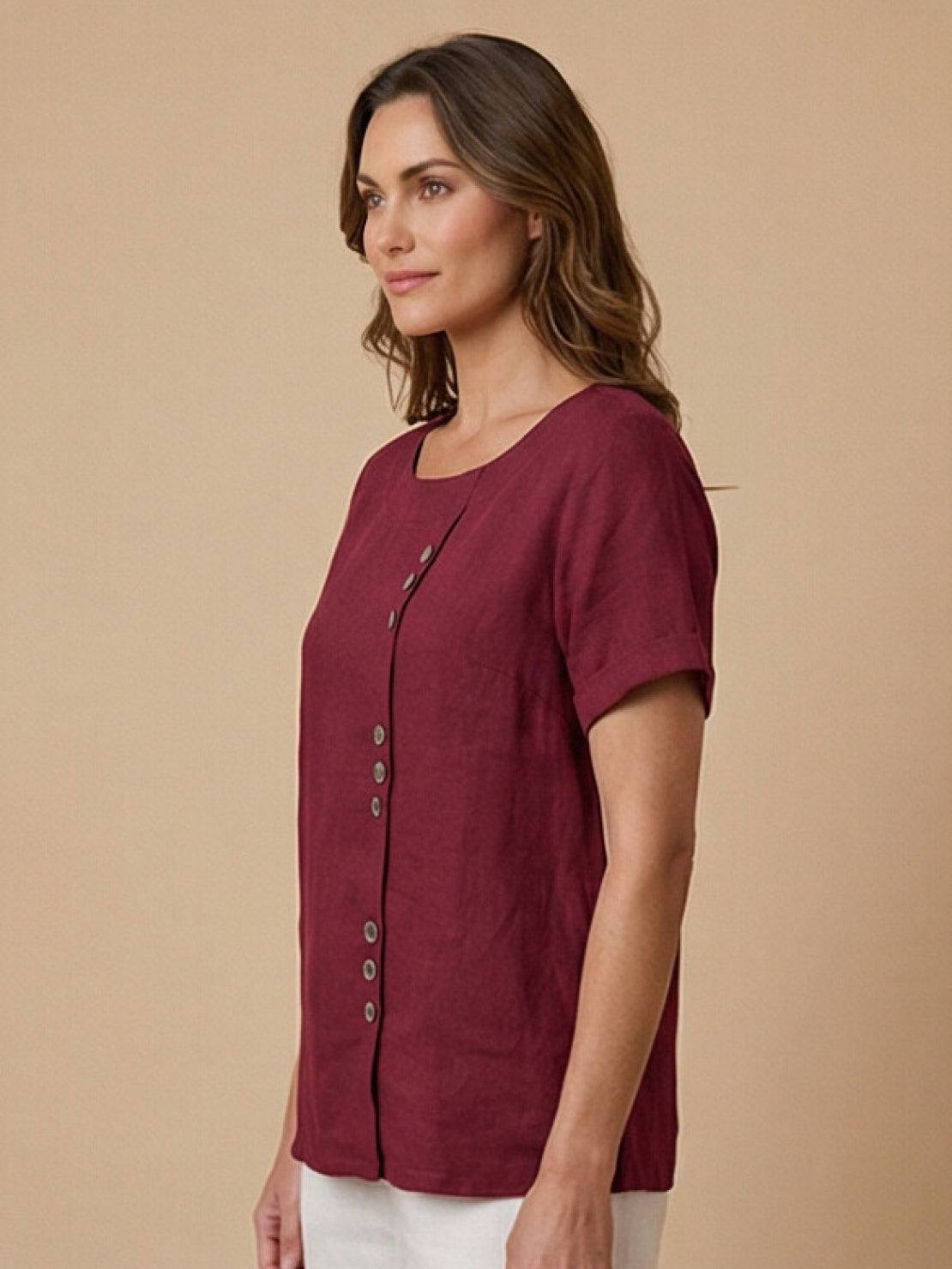 Olive | Women's Casual Tee Short Sleeve Scoop Neck Button Detail Top