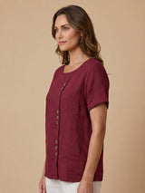 Olive | Women's Casual Tee Short Sleeve Scoop Neck Button Detail Top