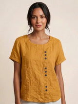 Olive | Women's Casual Tee Short Sleeve Scoop Neck Button Detail Top