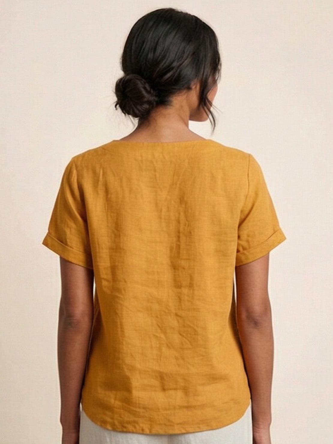 Olive | Women's Casual Tee Short Sleeve Scoop Neck Button Detail Top