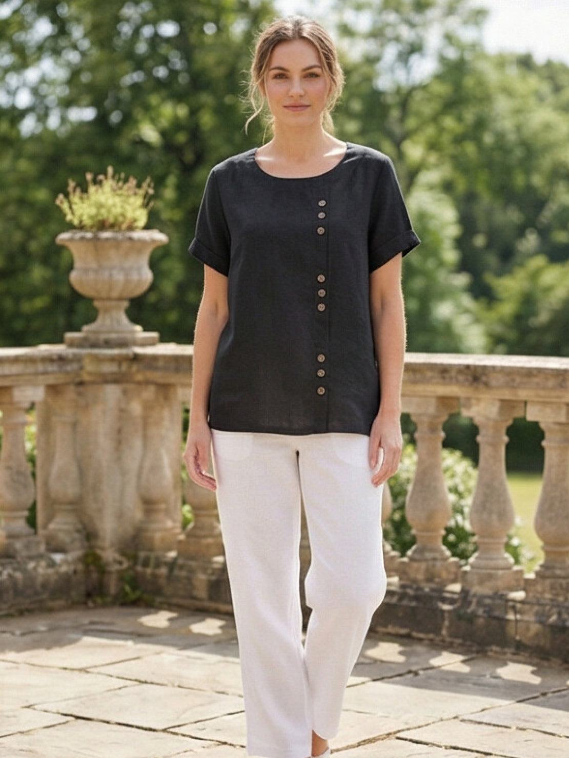Olive | Women's Casual Tee Short Sleeve Scoop Neck Button Detail Top