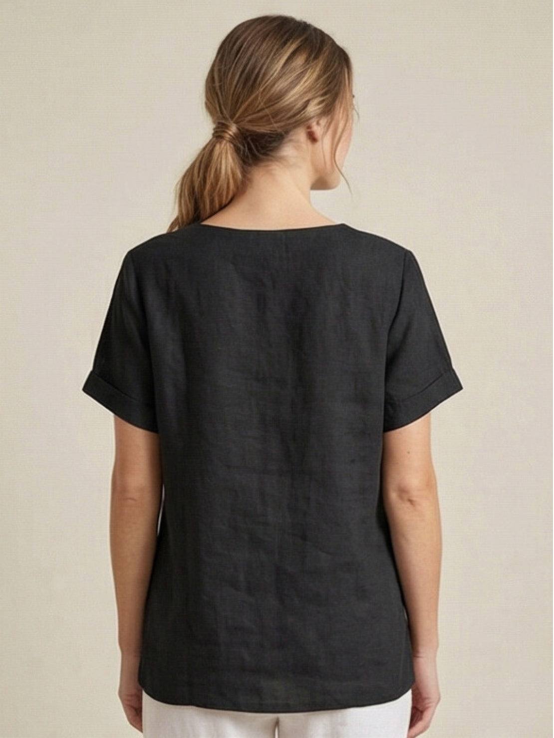 Olive | Women's Casual Tee Short Sleeve Scoop Neck Button Detail Top