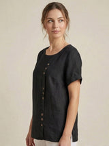 Olive | Women's Casual Tee Short Sleeve Scoop Neck Button Detail Top