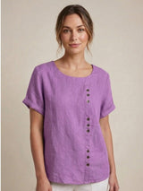 Olive | Women's Casual Tee Short Sleeve Scoop Neck Button Detail Top