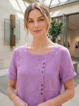 Olive | Women's Casual Tee Short Sleeve Scoop Neck Button Detail Top