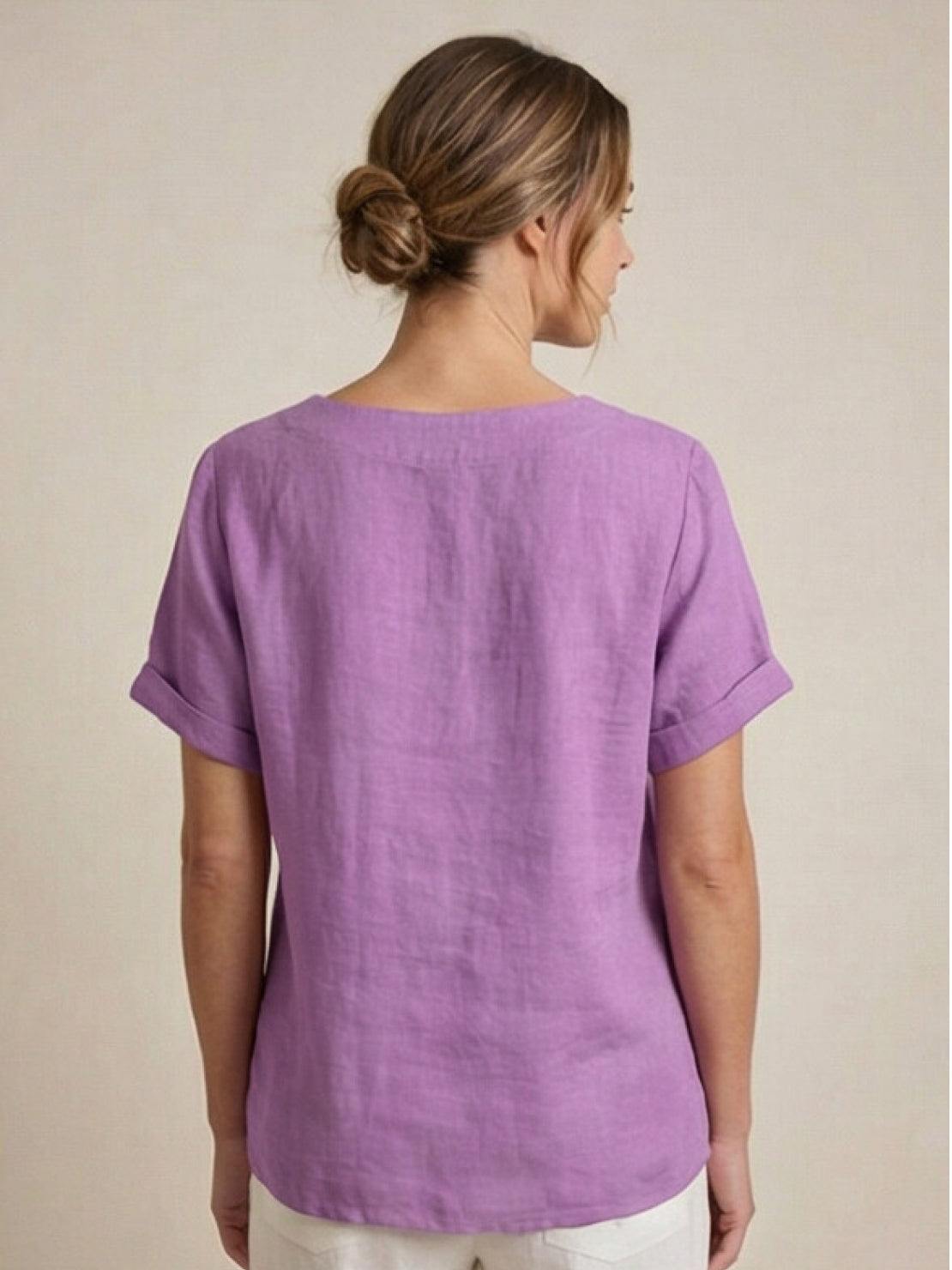 Olive | Women's Casual Tee Short Sleeve Scoop Neck Button Detail Top