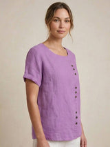 Olive | Women's Casual Tee Short Sleeve Scoop Neck Button Detail Top
