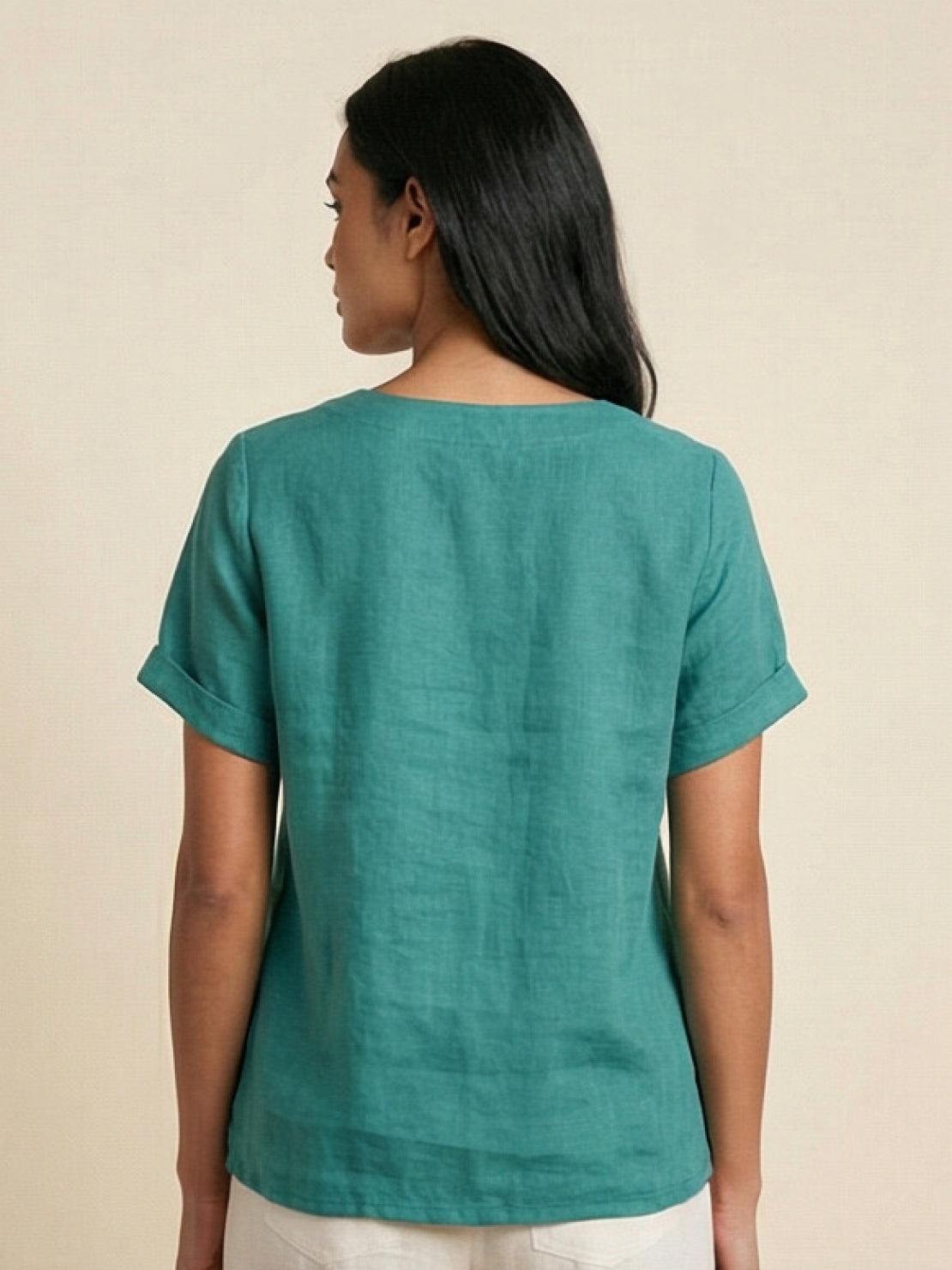Olive | Women's Casual Tee Short Sleeve Scoop Neck Button Detail Top