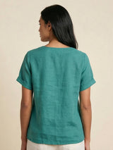 Olive | Women's Casual Tee Short Sleeve Scoop Neck Button Detail Top