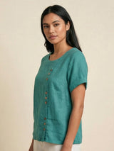 Olive | Women's Casual Tee Short Sleeve Scoop Neck Button Detail Top