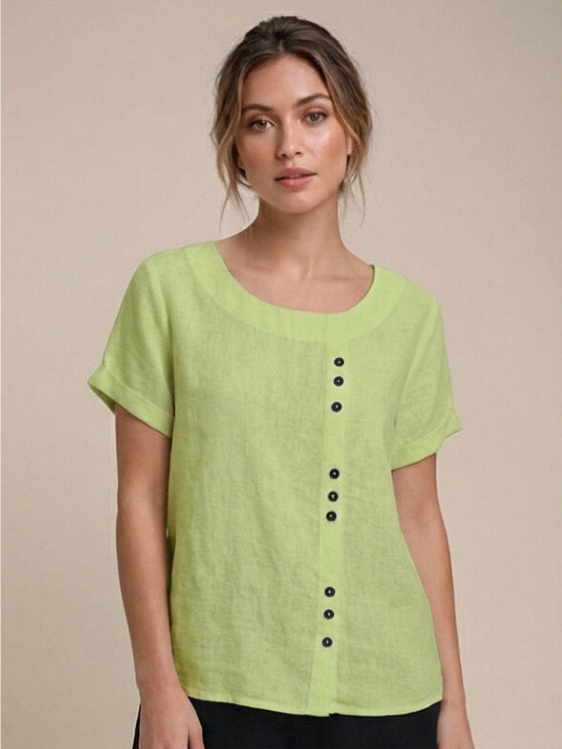 Olive | Women's Casual Tee Short Sleeve Scoop Neck Button Detail Top