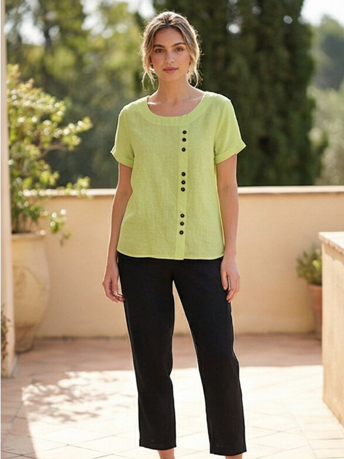 Olive | Women's Casual Tee Short Sleeve Scoop Neck Button Detail Top