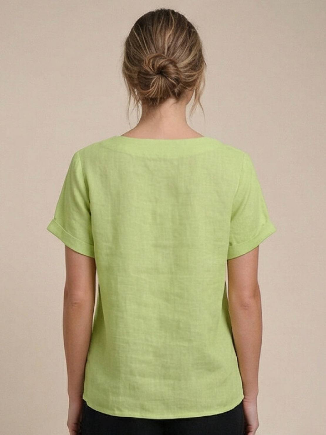 Olive | Women's Casual Tee Short Sleeve Scoop Neck Button Detail Top