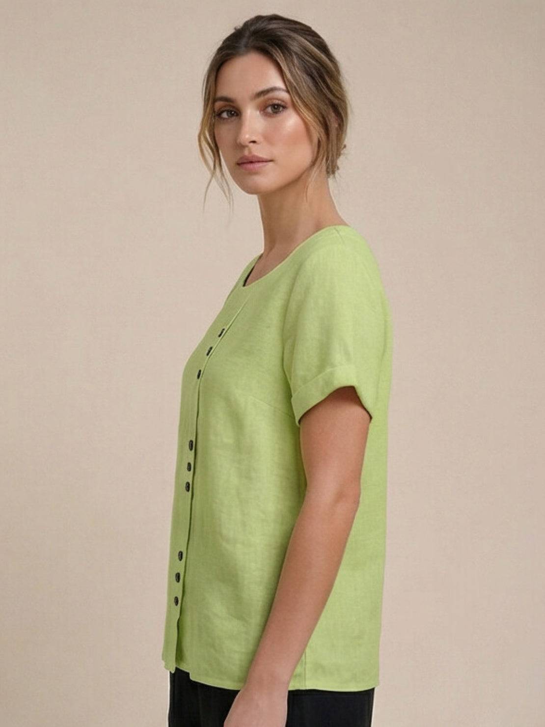 Olive | Women's Casual Tee Short Sleeve Scoop Neck Button Detail Top